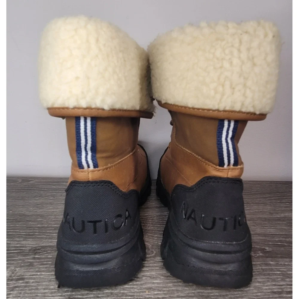 Nautica Indus Winter Snow Boots Brown Tan Faux Shearling Lined Duck Kids Sz  2
